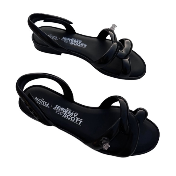 Melissa + Jeremy Scott Tube Sandals Black Rubber Slingback 9 - Picture 1 of 7